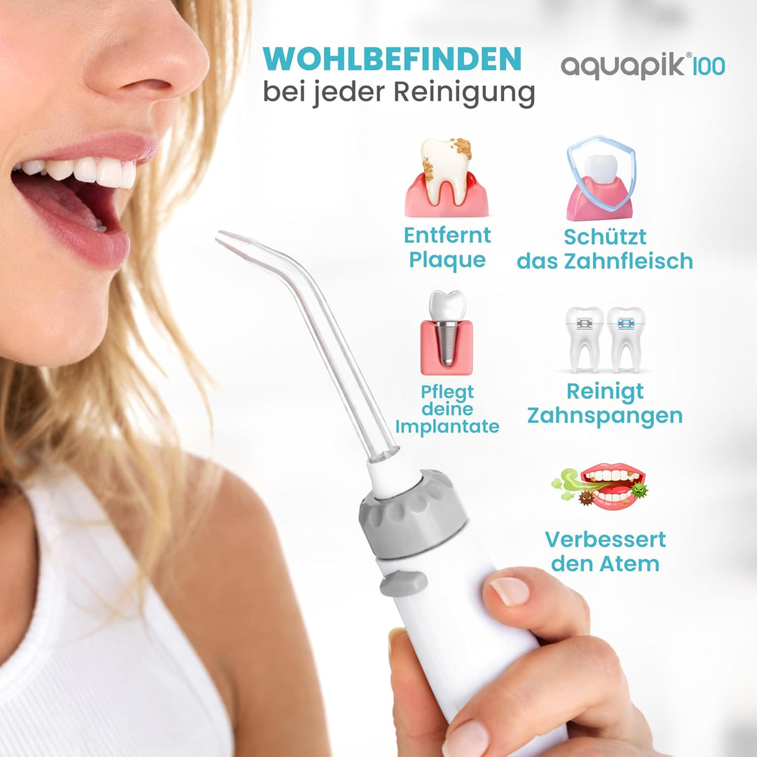 Aquapik® DUO Munddusche Aquapik® 100 Desktop + Aquapik® Mini, tragbar, von Zahnärzten empfohlen + Pl