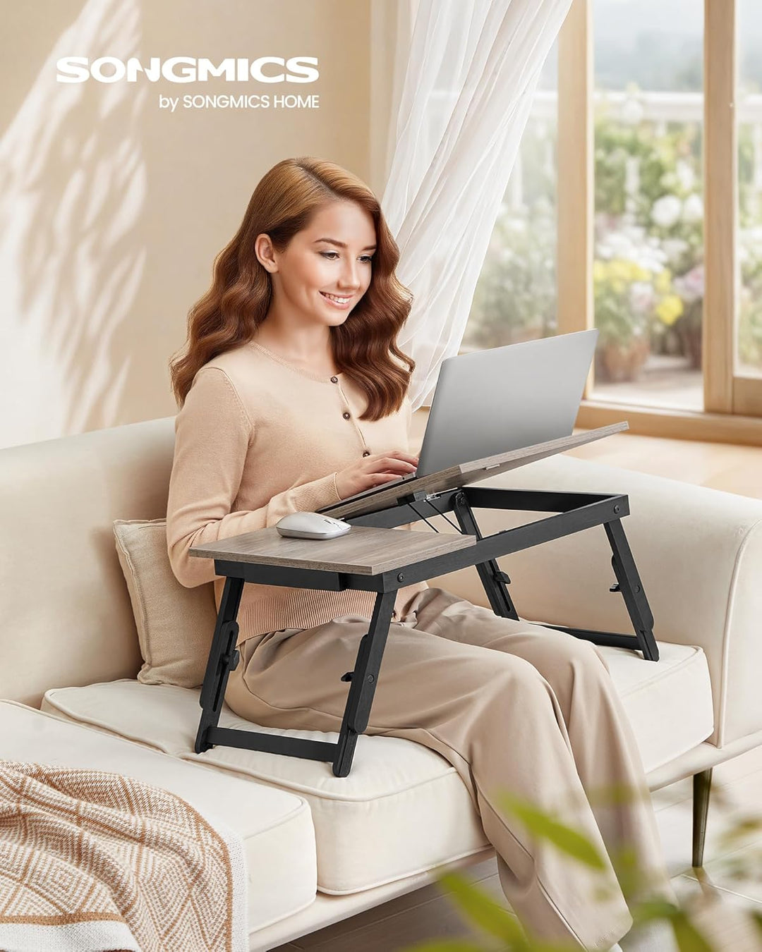 SONGMICS Laptoptisch, Laptopständer, Frühstückstablett, klappbare Beine, für Bett und Sofa, höhenver