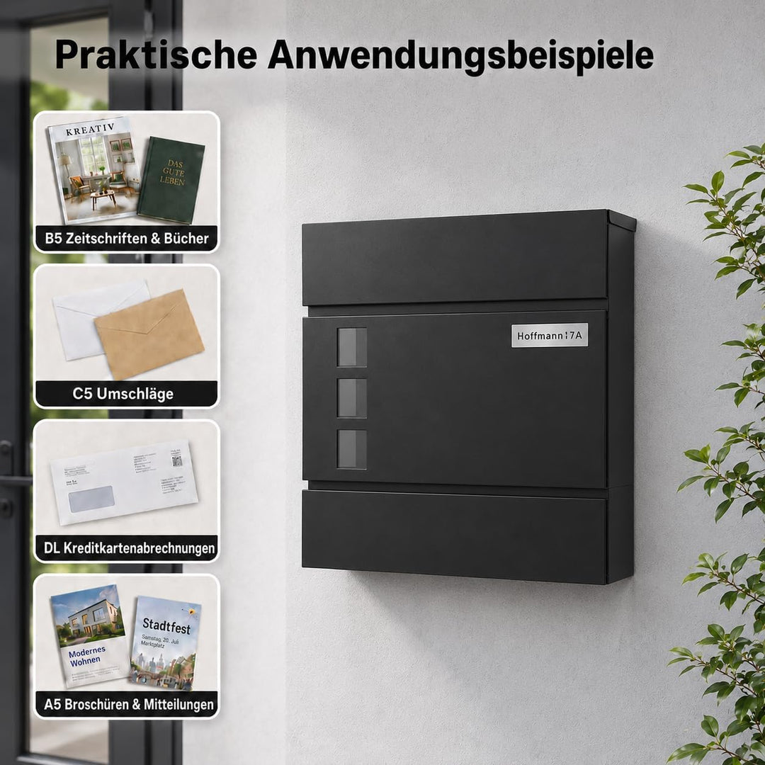 Zedelmaier Briefkasten mit Zeitungsfach personalisiert namensschild Edelstahl namensschild Briefkast