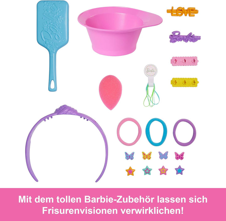 Barbie-Puppe Styling-Kopf, dunkelbraunes Haar mit mehr als 20 Styling-Zubehörteilen inklusive Stern,