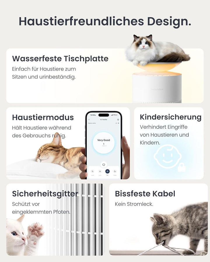 SwitchBot Luftreiniger mit App-Steuerung und Nachtlicht, CADR 400m³/h bis zu 83㎡ Zimmer, HEPA-Filter