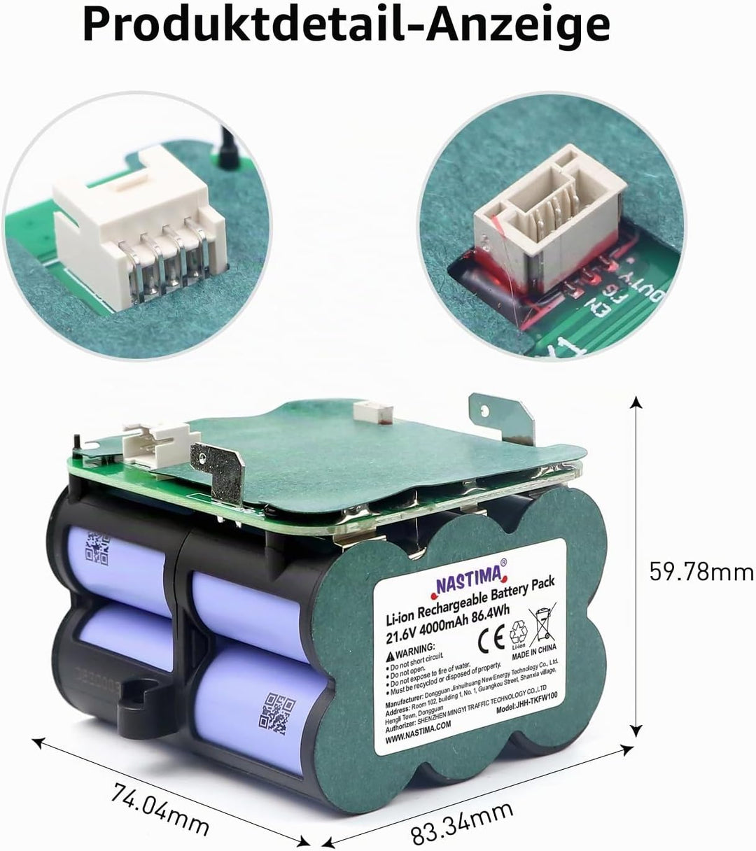 NASTIMA 21,6V 4000mAh Li-ion Akku, Li-ion Ersatzakku für Tineco Floor One S5 Pro 2, S5 Smart, S5 Ste