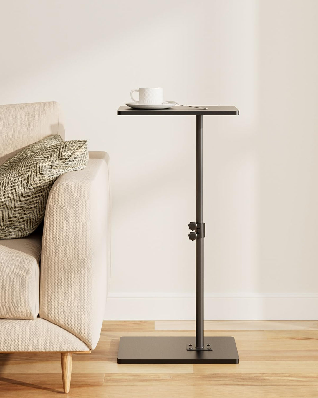 Beistelltisch, C-Form Höhenverstellbar Sofatisch, 360°Rotierend Couchtisch Klein,40x30x(45-81) cm,Ho