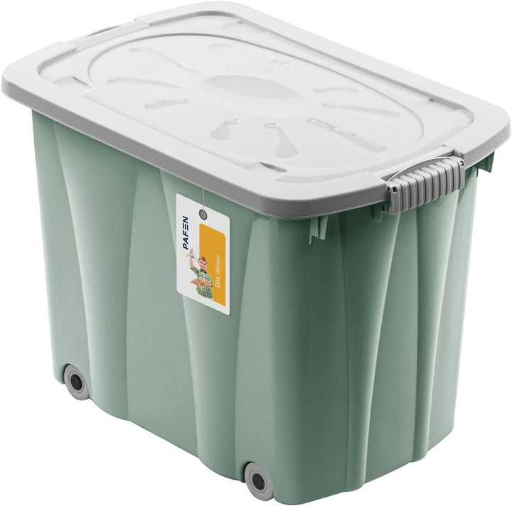 PAFEN Piraten Spielzeugkiste 62l mit Rollen - Schatzkiste 58 x 42 x 37,5cm - Spielzeugbehälter mit D