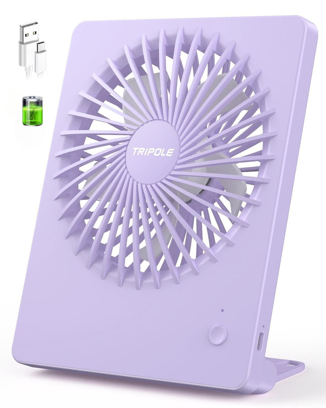 TriPole Tischventilator Leise, 2000mAh Ladefähige USB Ventilatoren Ausführen Bis zu 4-16 Std, 3 Gesc