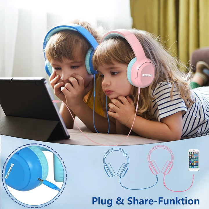 Kinder Over-Ear Kopfhörer mit Kabel und Mikrofon, Lautstärkebegrenzung 85/94 dB, Verstellbar & Faltb