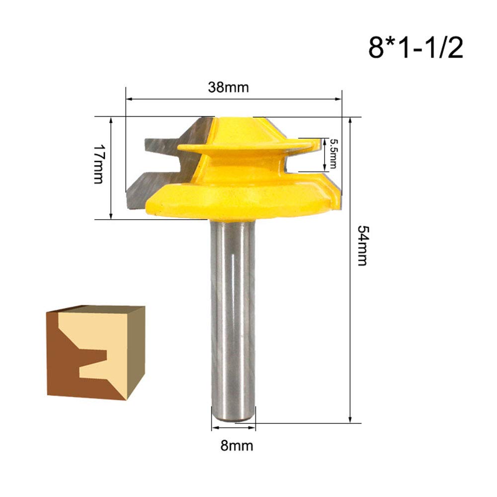 BIGP 3 Stück 45 Grad Verleimfräser Gehrung Fräse Set, 8 mm Schaft 45° Lock Miter Router Bit, 1-3/8",