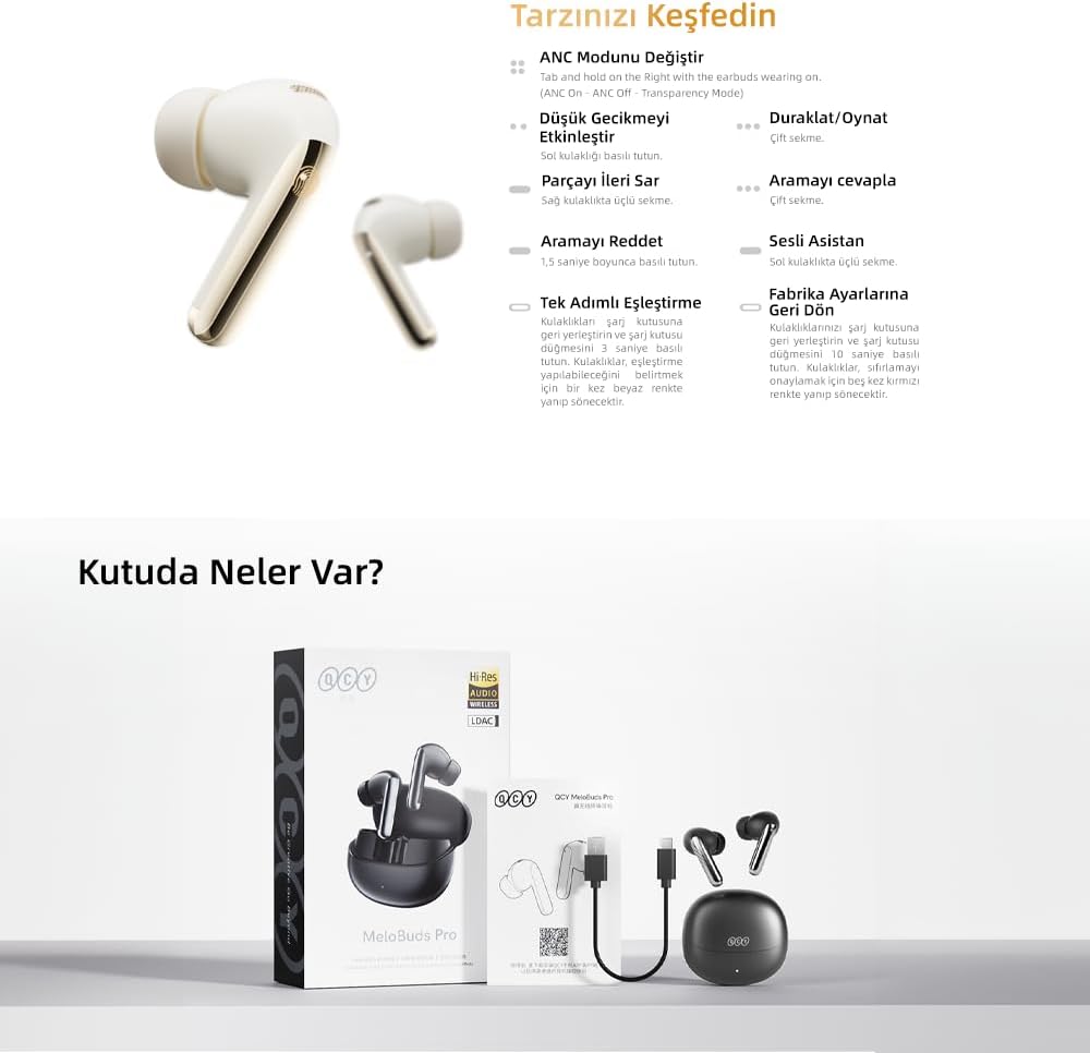 QCY HT08 MeloBuds Pro Hi-Res LDAC Adaptive ANC 6 Mikrofon Bluetooth 5.3 Wireless Kopfhörer Weiss