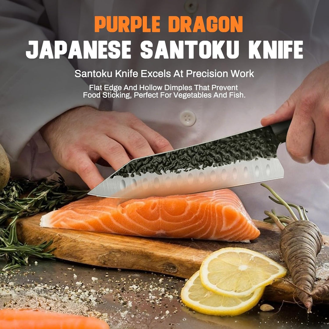 Purple Dragon Santoku-Messer Professionelles Kochmesser Schneidemesser aus Hochwertiger Kohlenstoffs