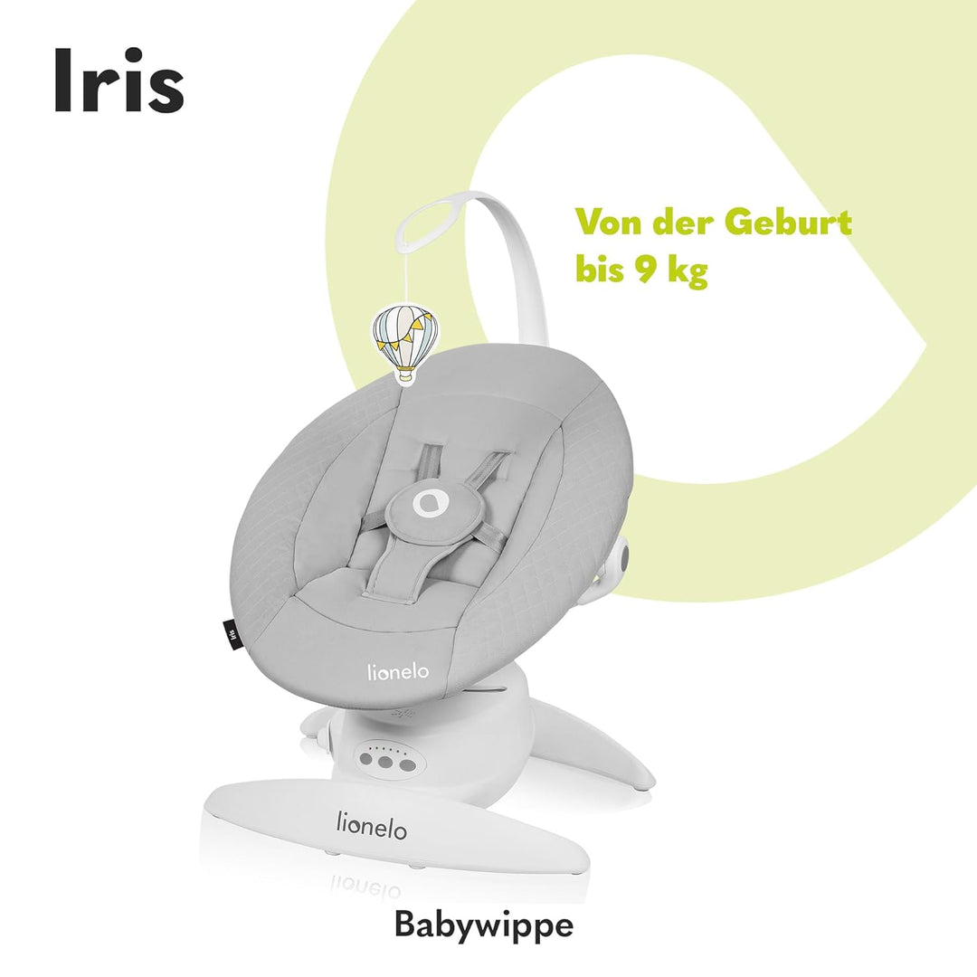 LIONELO Iris Elektrisch Babywippe 360o drehbar für Babys bis zu 9 kg Verstellbare Rückenlehne, 5 Wie