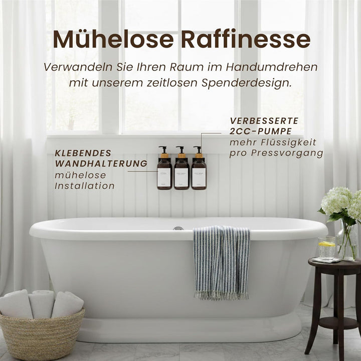 MaisoNovo Shampoo Flaschen zum befüllen – Duschseifen Seifenspender Wandbefestigung – 500 ml Set mit