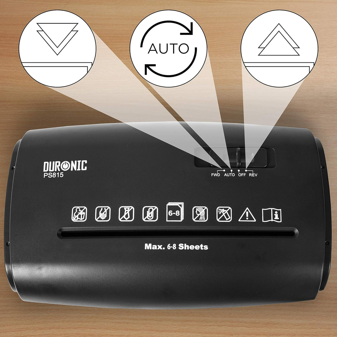 Duronic PS815 Aktenvernichter, Schredder mit Sicherheitsstufe P4, Reisswolf für Büro und Home-Office