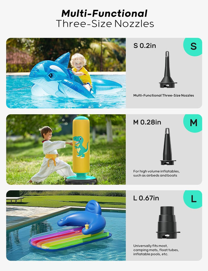 QPAU Elektrische Luftpumpe, Wiederaufladbare Akku Luftpumpe, Quick-Fill Inflator Deflator Luftpumpe