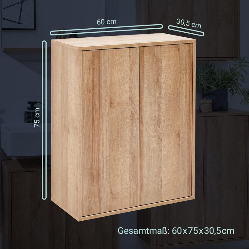 FACKELMANN Finn Midischrank (60 x 75 x 30,5 cm) – Badezimmerkommode mit 2 Einlegeböden aus Glas – Ba