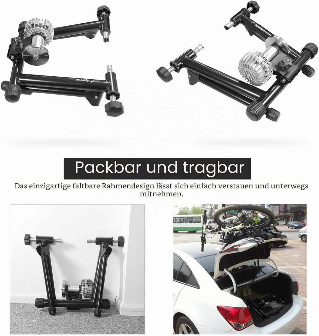 Sportneer Rollentrainer Fahrrad Fluid Bike Trainer Ständer, Indoor Fahrrad Training Stand Schwarz Fl