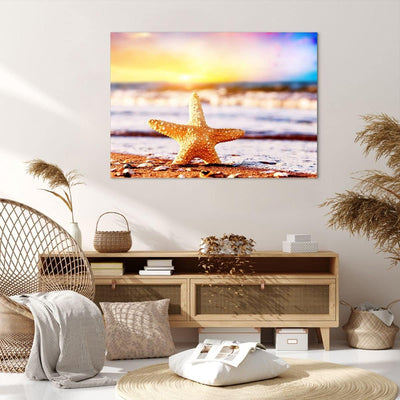 Bilder auf Leinwand 100x70cm Leinwandbild Starfish Strand Sand Ozean Gross Wanddeko Bild Schlafzimme