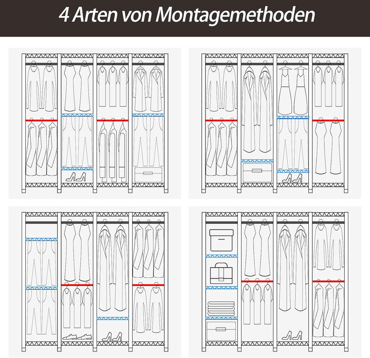 AQRA Offener Kleiderschrank System,Kleiderständer mit 9 Höhenverstellbarem Regalböden und 5 Kleiders
