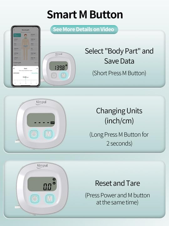 Slimpal Smart Körpermassband, Bluetooth Körperfett Massband, Massband Körpermasse von Bizeps, Brust,