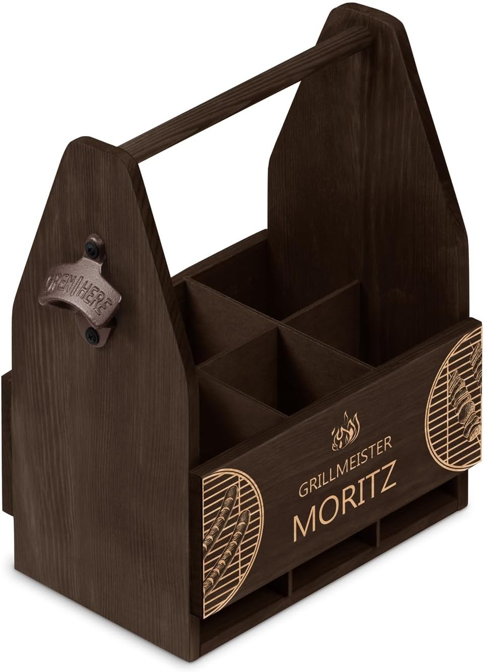 Maverton Bierträger für 6 Flaschen 0,5L + Gravur - Männerhandtasche mit Flaschenöffner - Grösse: 25x