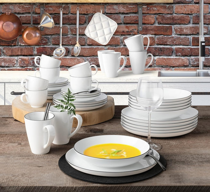 Seltmann Weiden 001.737148 Lido Tafelservice - 6 Essteller + 6 Suppenteller - 12-tlg. - Black Line S