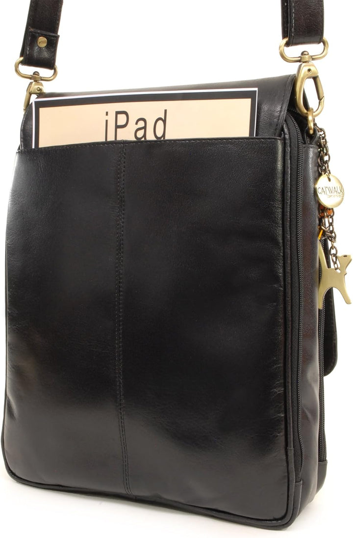 Catwalk Collection Handbags - Leder - Grosse Umhängetasche/Arbeitstasche/Schultertasche - CITY Schwa