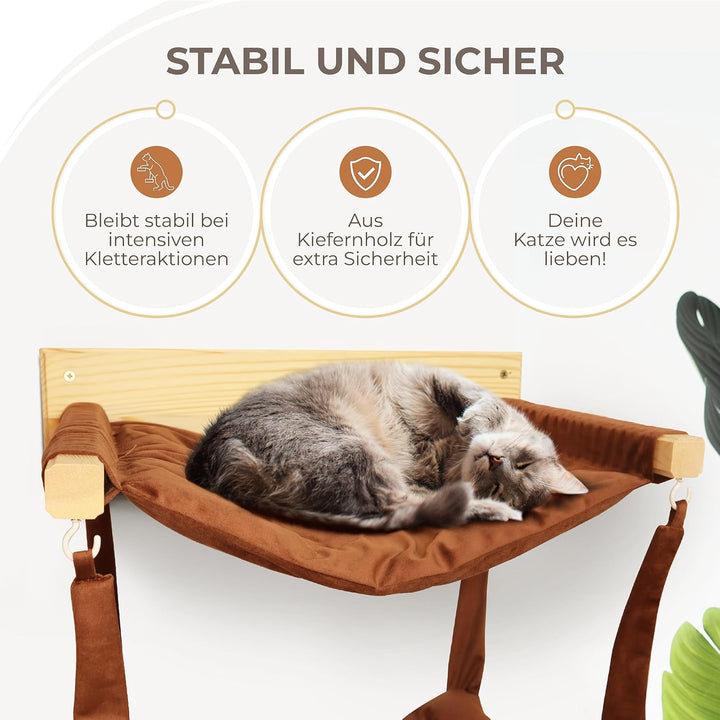 MyHana- Katzen Hängematte Wandmontage aus 80% Baumwolle &amp; Kieferholz – Maschinenwaschbar, stabile Ka