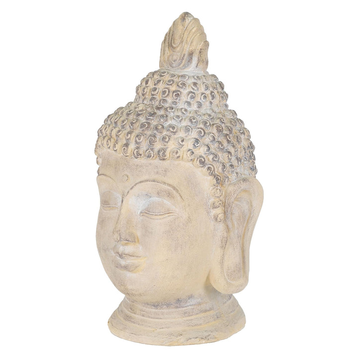ECD Germany Buddha Figur 78 cm Beige/Grau, Kunststein Polyresin, Kopf Statue Skulptur Dekofigur Feng