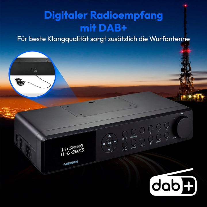 MEDION E6660 Küchen Unterbauradio (DAB+ Küchenradio, PLL UKW Radio, Bluetooth, LED Lichtleiste, Unte