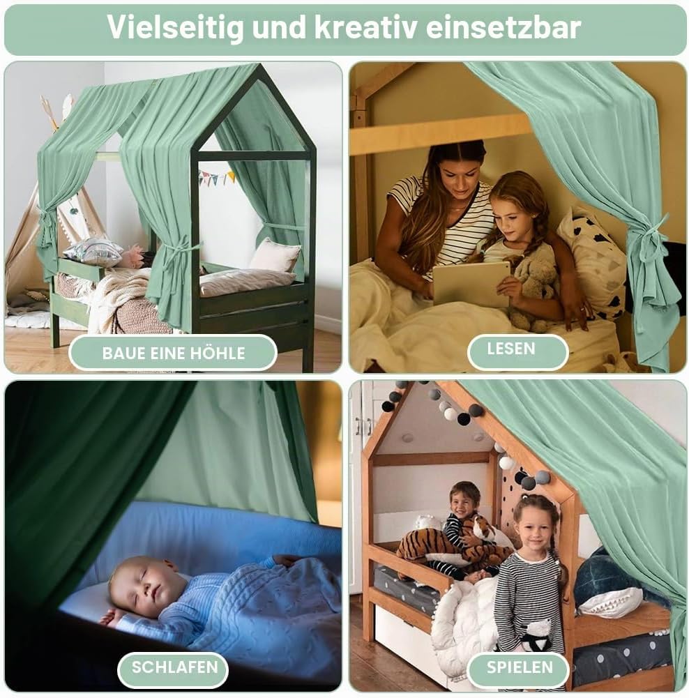 HOTUT Hausbett Himmel,2 Stück Betthimmel Babybett aus Musselin,Weich und atmungsaktiv Baldachin Kind