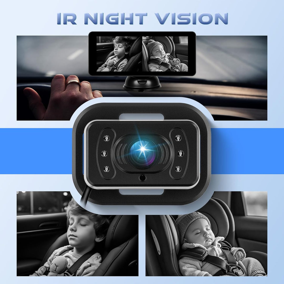 Hodozzy Dual Baby Autokamera für 2 Kinder - 6,86 Zoll IPS Split-Screen HD Display, Nachtsicht, 360°