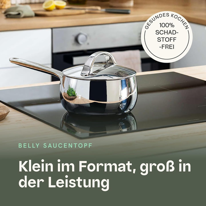 BergHOFF Home Kochtopf klein (16cm) – Stielkasserolle - Edelstahl Topf mit Deckel - Kochtopf für all