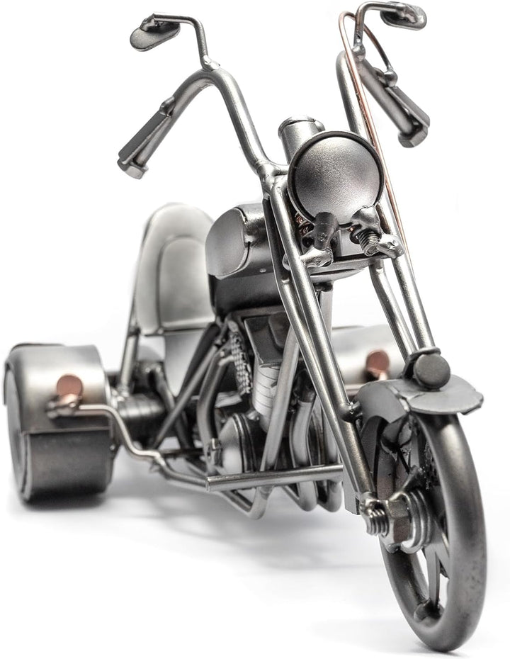 STEEMO Metallkunst Deko-Motorrad: Trike Chopper-Bike, Bürodeko, Stahl, Grau, 29x12x14 cm - Echte Han