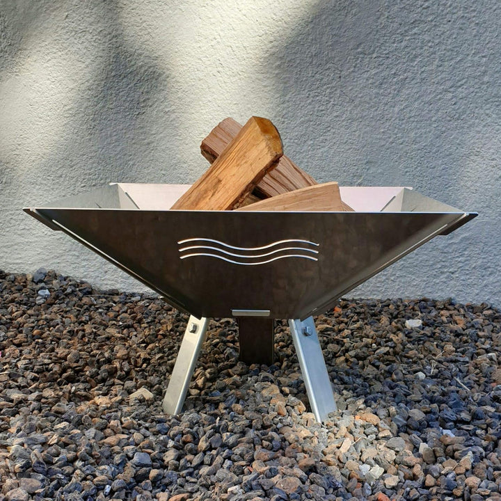 Feuerschale Fenit eine steckbare Feuerschale (Motiv Welle Edelstahl mit Fuss), Motiv Welle Edelstahl