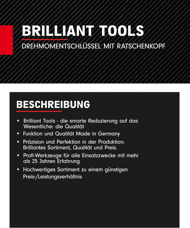 BRILLIANT TOOLS Ratschen Drehmomentschlüssel 1/4 Zoll mit Umschalt-Ratschenkopf BT141906 I 1-25 Nm I