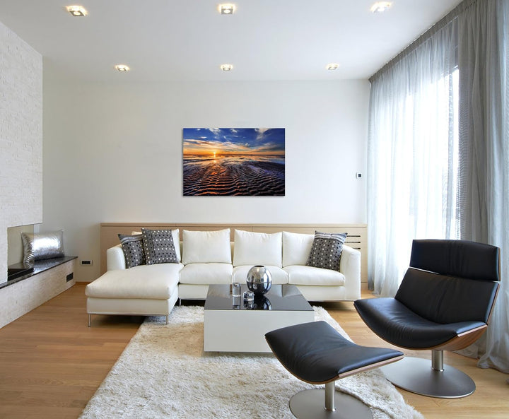 Paul Sinus Art Kunstfoto auf Leinwand 60x40cm Landschaftsfotografie – Ebbe bei Sonnenuntergang auf L
