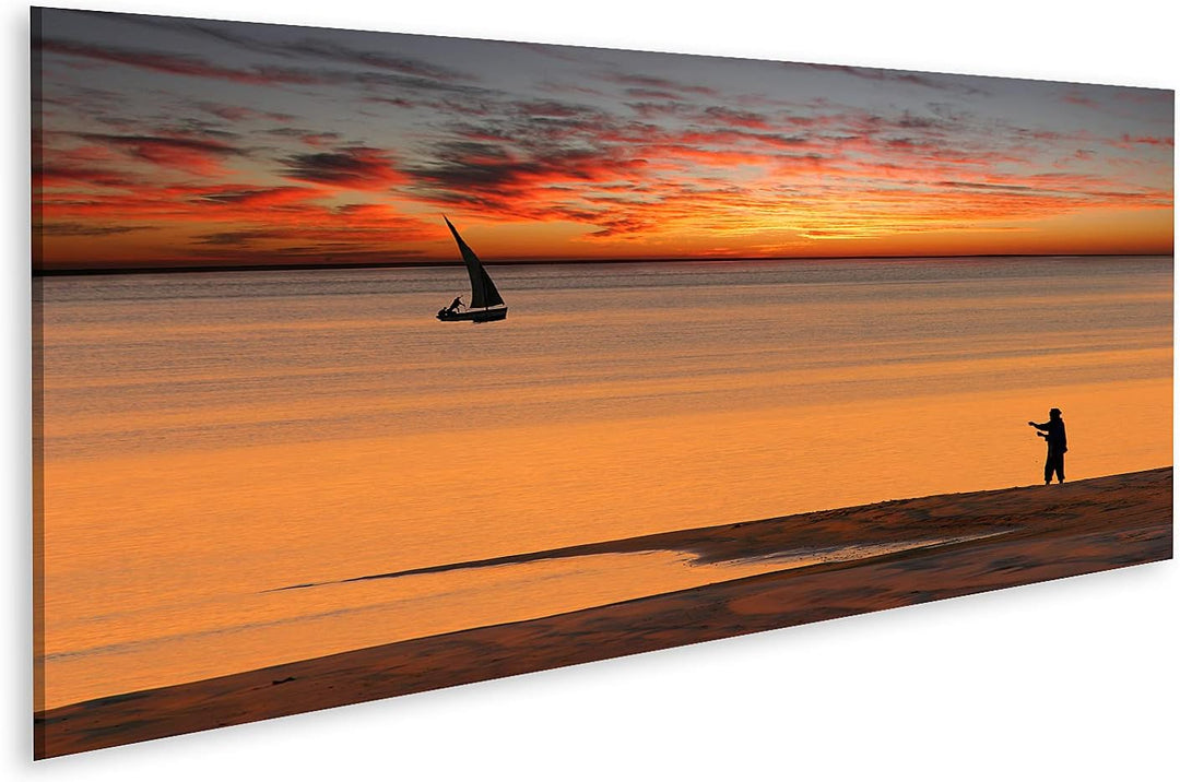islandburner Bild auf Leinwand Strand Sonnenuntergang Bilder Wandbilder Poster Leinwand 120x40cm - P