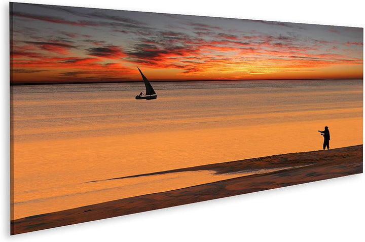 islandburner Bild auf Leinwand Strand Sonnenuntergang Bilder Wandbilder Poster Leinwand 120x40cm - P