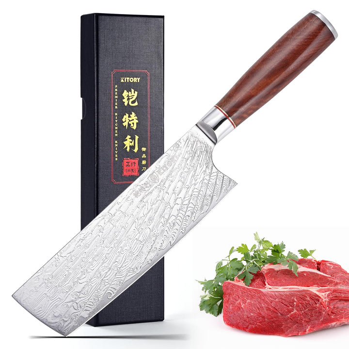 Kitory Kochmesser Nakiri Messer Damaststahl 73 Lagen Küchenmesser Damastmesser 18 cm Klinge Aus 10Cr