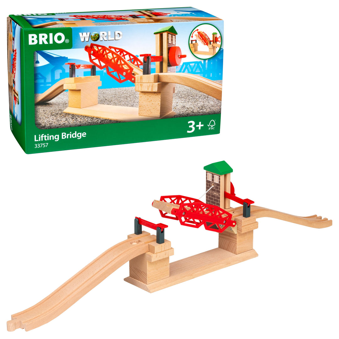 BRIO World 33757 Hebebrücke - Eisenbahnzubehör Holzeisenbahn - Kleinkinderspielzeug empfohlen für Ki