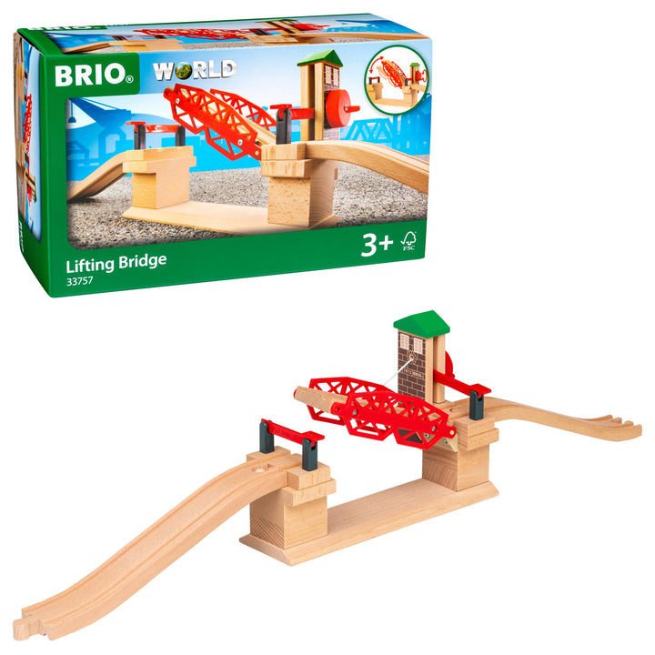 BRIO World 33757 Hebebrücke - Eisenbahnzubehör Holzeisenbahn - Kleinkinderspielzeug empfohlen für Ki