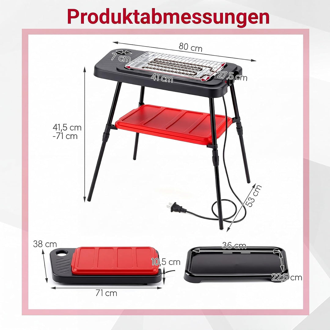 COSTWAY 2 in 1 Elektrogrill 2000W bis 280 ℃, Standgrill höhenverstellbar