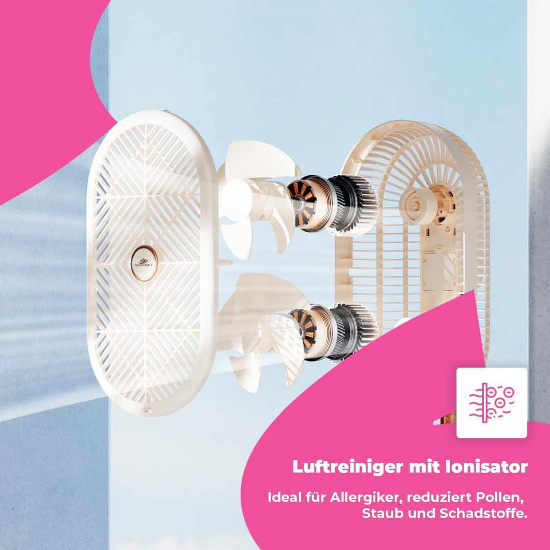 Spacetronik Tragbarer Standventilator mit Ionisator, Ventilator Leise mit 6 Geschwindigkeiten, 3600