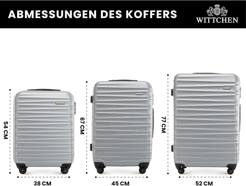 WITTCHEN Reisekoffer 3er Koffer-Set Rollkoffer Trolley Handgepäck Hartschale aus ABS mit 4 Spinner-R