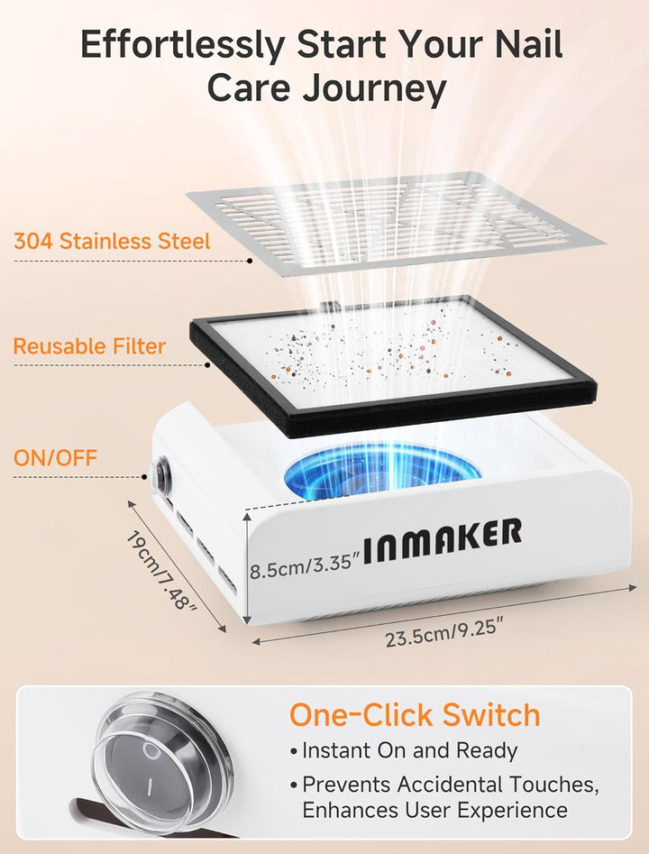 Staubabsaugung für Nägel, 60W Nagelstaubsauger mit 2 Wiederverwendbaren Filters, Professionell Nagel