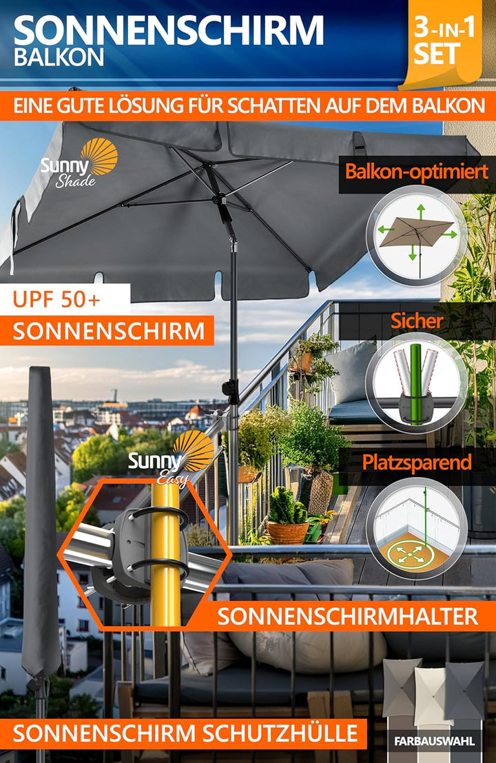 4smile Sonnenschirm Balkon SunnyShade - Sonnenschutz Balkon 3-in-1 SET, Anthrazit - UPF 50+ Sonnensc