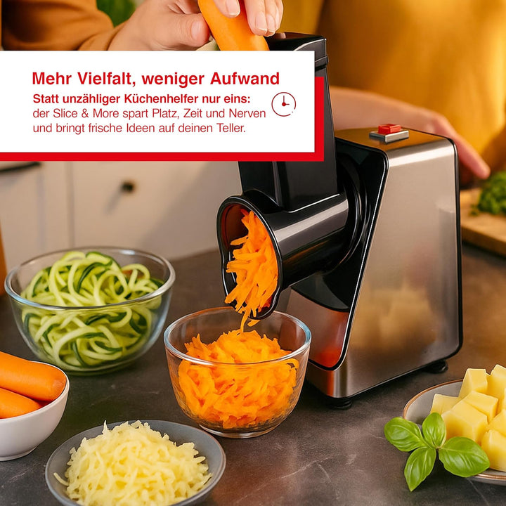 Solis Slice & More Elektrischer Zerkleinerer, Elektrischer Gemüseschneider mit 5 Schneidwalzen, Alle