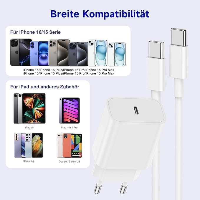 iPhone 17 16 Schnellladegerät, 2Pack 20W USB C Ladegerät für Apple iPhone 17 Pro Max/17 Air/16 Plus/