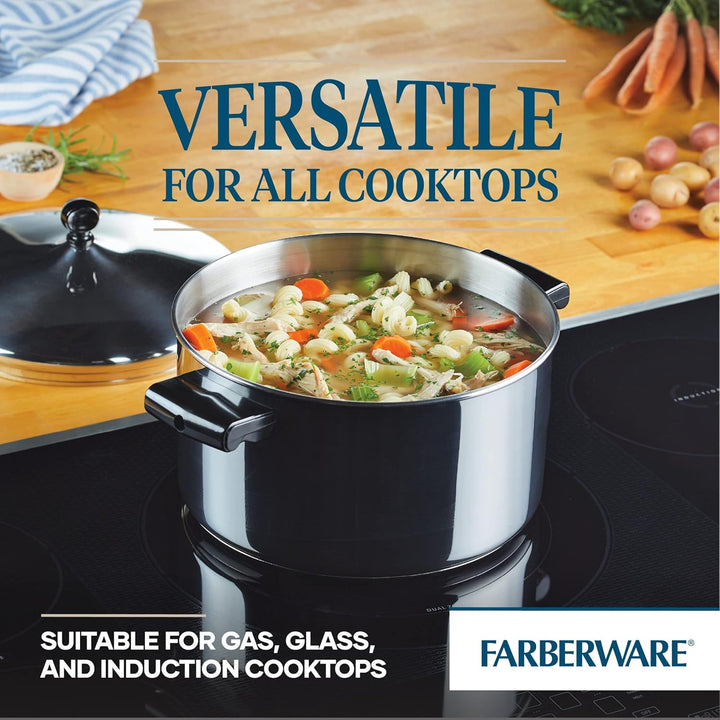 Farberware Klassischer Suppentopf mit Deckel, Edelstahl, 6 l, silberfarben 6 Quart regulärer Deckel,