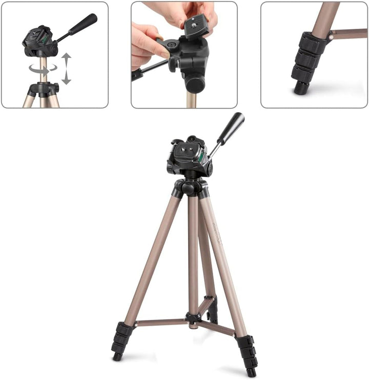 Hama Leichtes Einsteiger-Dreibeinstativ mit 3-Wege-Kopf, Star 75 125-3D, Champagner 42 - 125 cm Sing