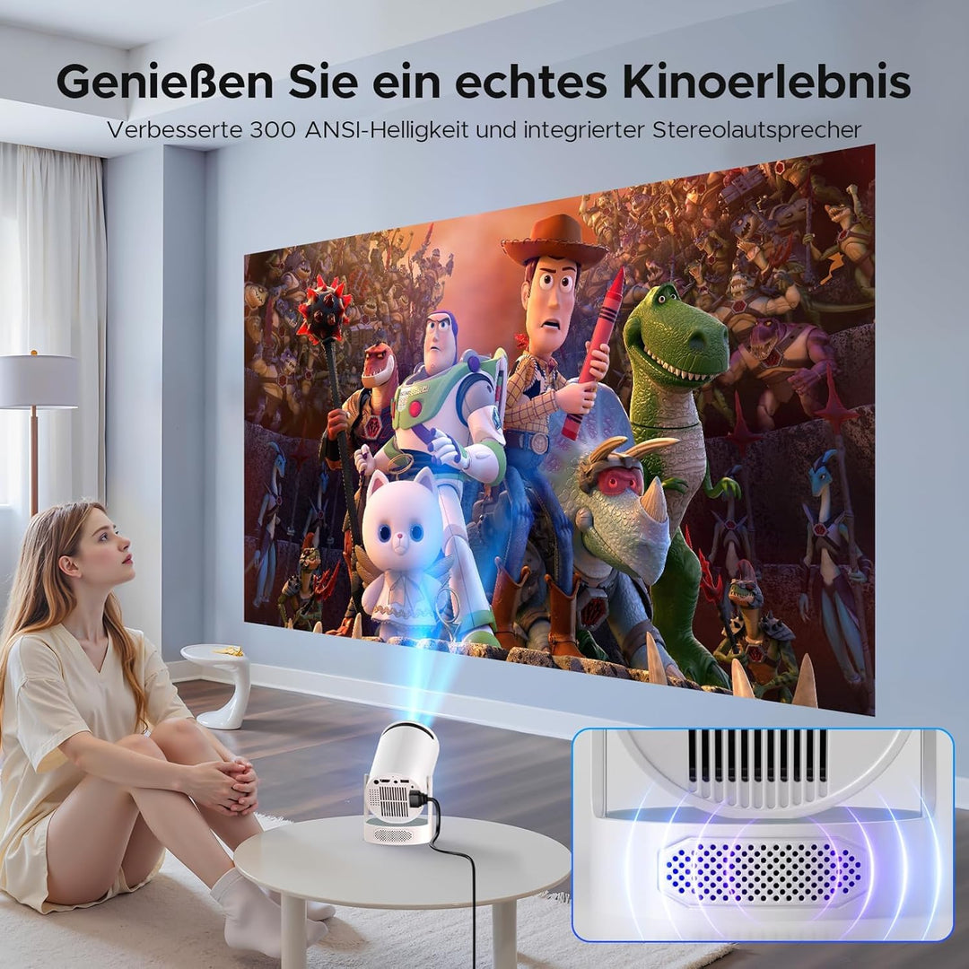 Mini Beamer mit Lautsprecher, Projector unterstützen 1080P 4K, Auto Keystone WiFi6 Tragbarer Beamers